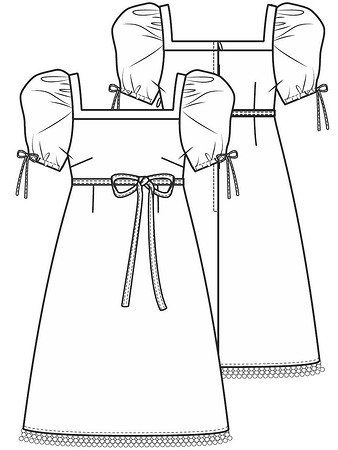 Технический рисунок платья с рукавами-фонариками