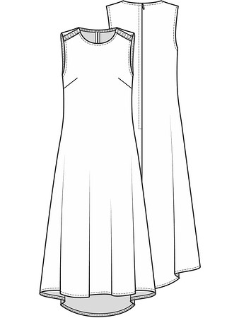 Технический рисунок платья расклешенного силуэта