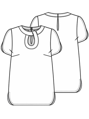 Технический рисунок блузки с вырезом под горловиной