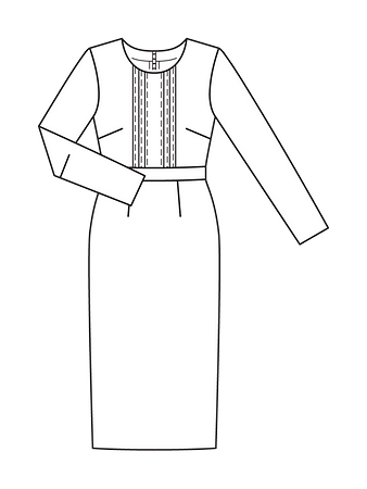 Технический рисунок платья-футляр с втачным поясом