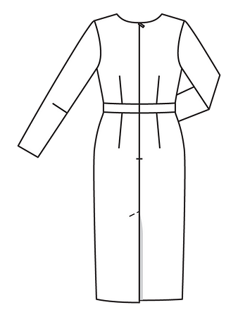 Технический рисунок платья-футляр с втачным поясом спинка