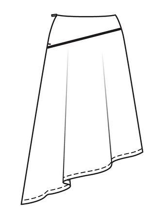 Технический рисунок юбки асимметричного кроя вид сзади