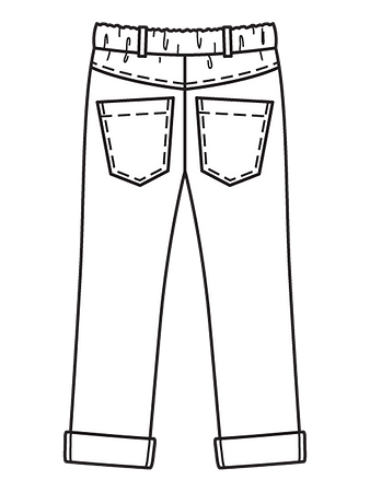 Технический рисунок брюк в джинсовом стиле вид сзади