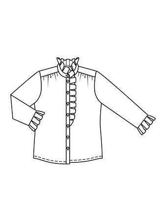 Технический рисунок блузки с оборками-складками