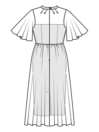 Технический рисунок спинки платья с рукавами-крылышками