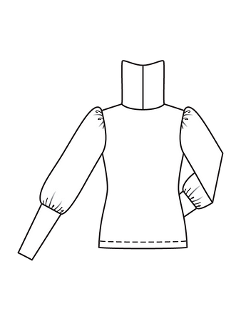 Технический рисунок спинки пуловера с высоким воротником
