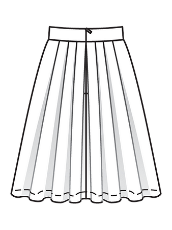 Технический рисунок юбки со встречными складками вид сзади