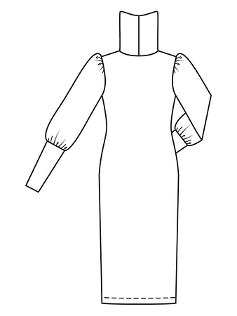Технический рисунок спинки платья с воротником гольф