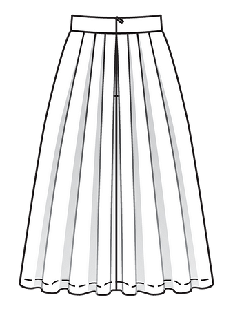 Технический рисунок юбки миди со складками вид сзади