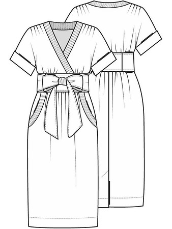 Технический рисунок платья в духе кимоно