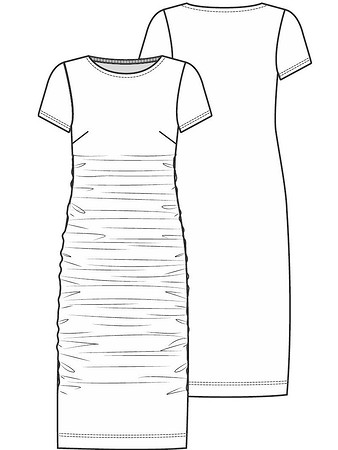 Технический рисунок платья-футболки со сборками