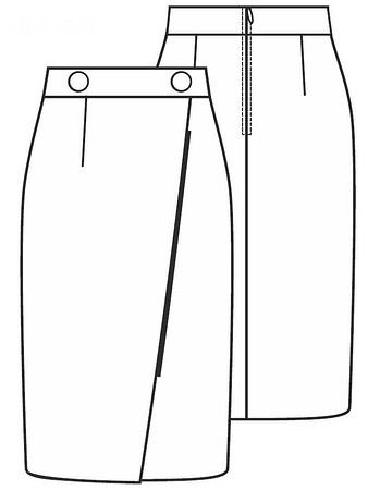 Технический рисунок юбки-карандаша с эффектом запаха