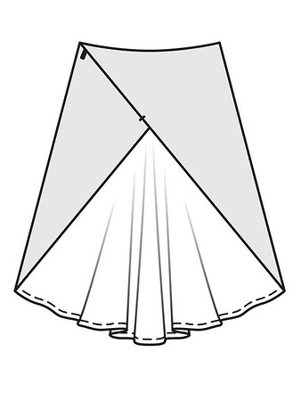 Технический рисунок юбки с клиньями годе вид сзади