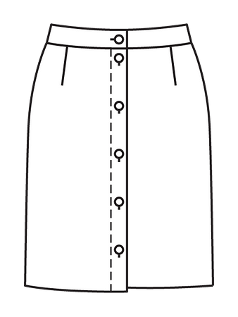 Технический рисунок юбки со сквозной застёжкой