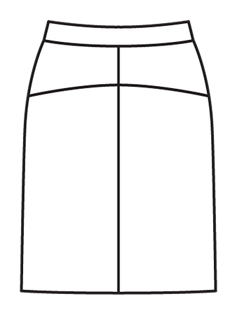 Технический рисунок юбки-карандаш со сквозной застежкой вид сзади