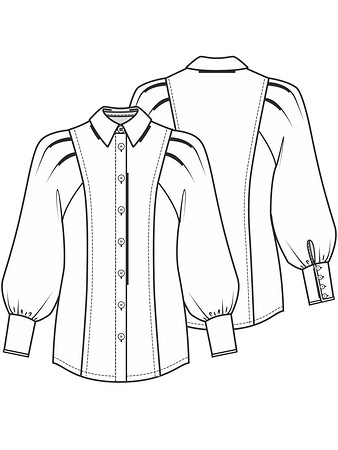 Технический рисунок блузки с объемными рукавами