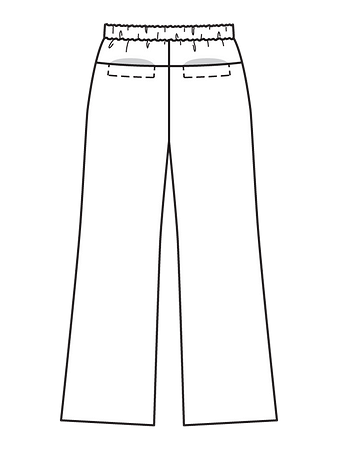 Технический рисунок брюк расклешенного силуэта вид сзади