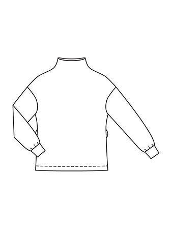 Технический рисунок пуловера с цельнокроеным воротником