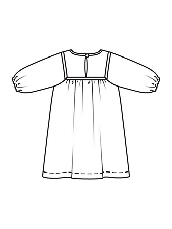 Технический рисунок платья для девочки с пышными рукавами спинка