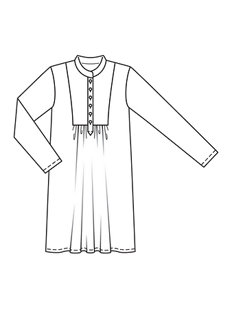 Технческий рисунок платья с воротником-стойкой