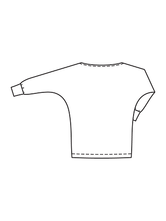 Технический рисунок пуловера с рукавами «летучая мышь» спинка