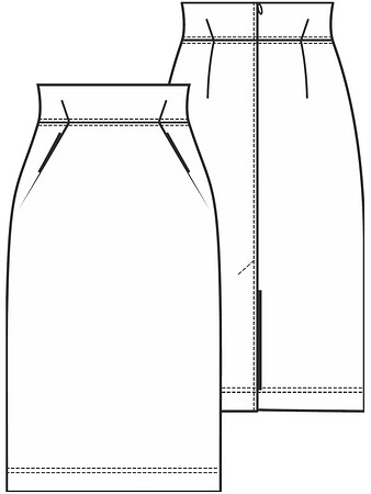 Технический рисунок юбки с высоким поясом