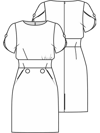Технический рисунок платья с оригинальными рукавами