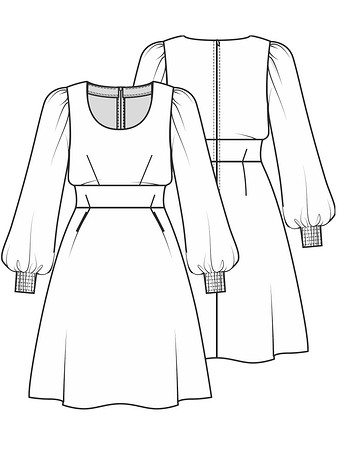 Технический рисунок платья с втачным поясом