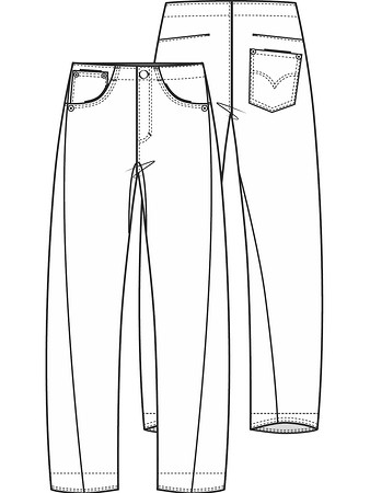 Технический рисунок джинсов со смещенными боковыми швами