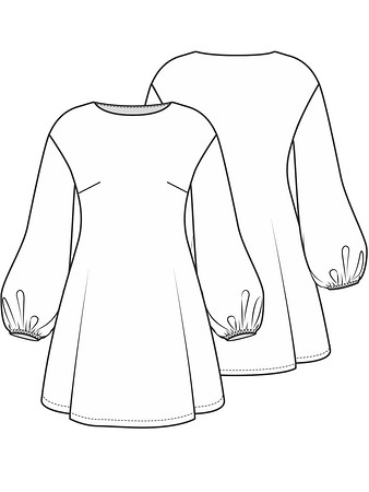 Технический рисунок платья расширенного книзу силуэта