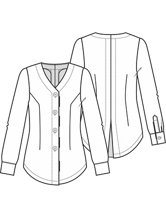 Технический рисунок блузки с разрезом на спинке