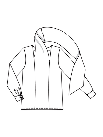Технический рисунок блузки с цельнокроеным шарфом