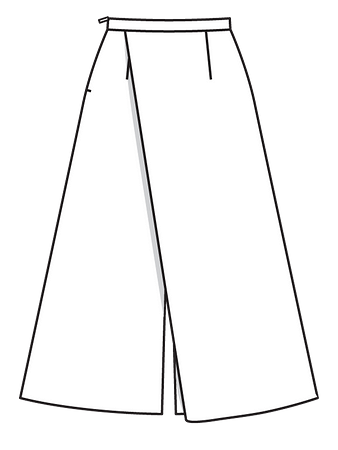 Технический рисунок юбки-брюк с высокой талией вид сзади