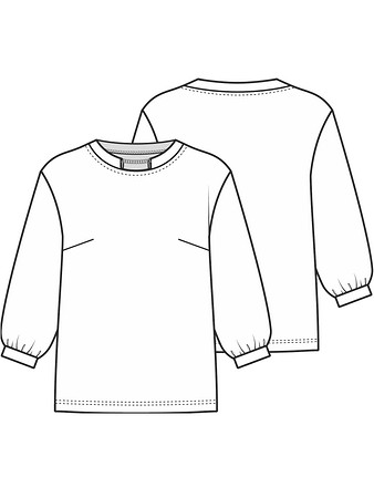 Технический рисунок блузки с оригинальной отделкой горловины
