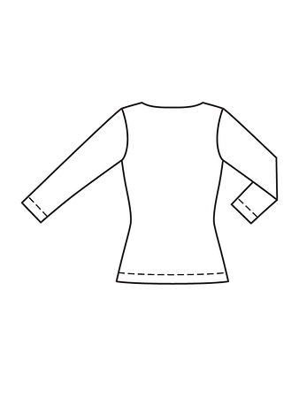 Технический рисунок пуловера с асимметричной сборкой спинка