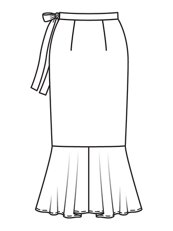 Технический рисунок юбки с широким воланом вид сзади