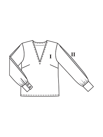 Технический рисунок блузки с глубоким V-вырезом