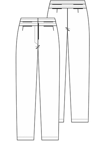 Технический рисунок брюк со складками на поясе