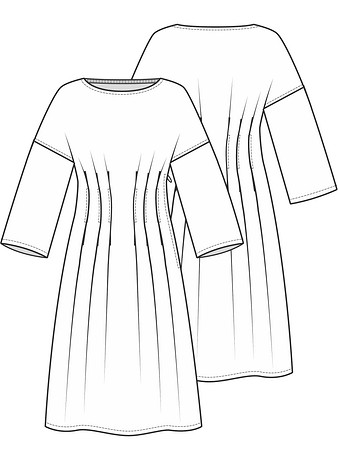 Технический рисунок платья с частично застроченными складками