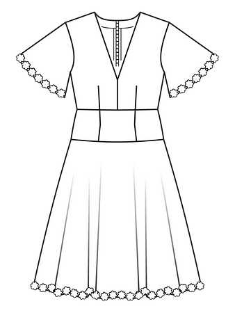 Технический рисунок платья с расклешенной юбкой