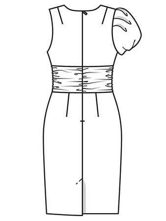 Технический рисунок асимметричного платья спинка