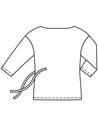 Технический рисунок пуловера с рукавами 3/4 спинка
