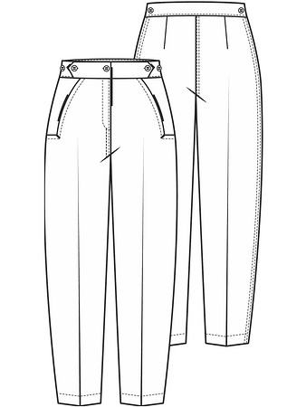 Технический рисунок брюк с декоративными патами