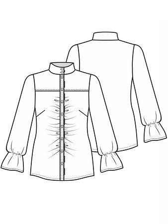 Технический рисунок блузки с высоким воротником-стойкой
