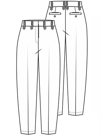 Технический рисунок брюк с оригинальными шлевками