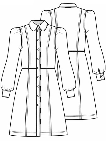 Технический рисунок джинсового платья с рельефными швами