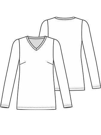 Технический рисунок пуловера с V-образным вырезом горловины