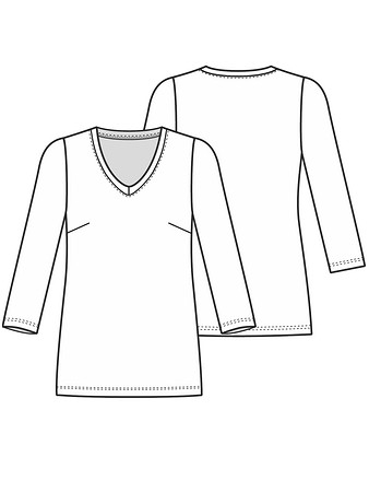 Технический рисунок пуловера с глубоким вырезом горловины