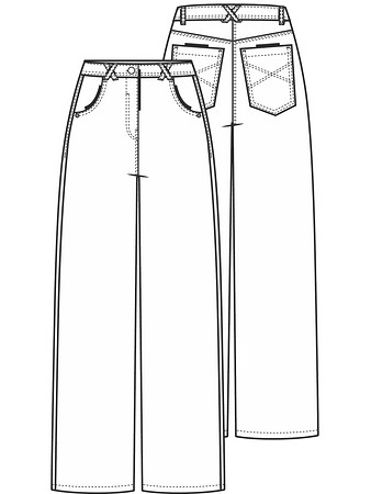 Технический рисунок брюк из денима с завышенной талией