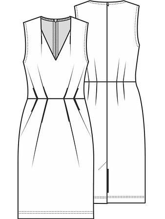 Технический рисунок платья с оригинальными складками